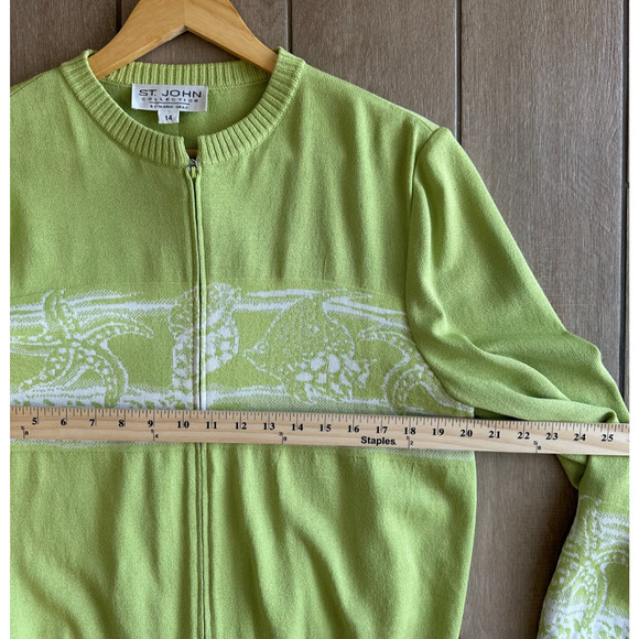 VTG St. John Womens Santana Knit Zip Cardigan Size 14 Resort Beach Ocean Print - Picture 7 of 8